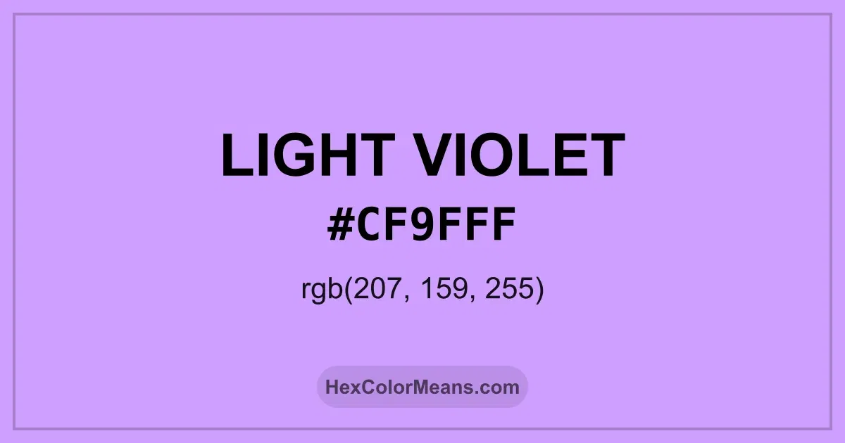 Clear image showing Light Violet color swatch with hex value #CF9FFF and RGB value (207,159,255)