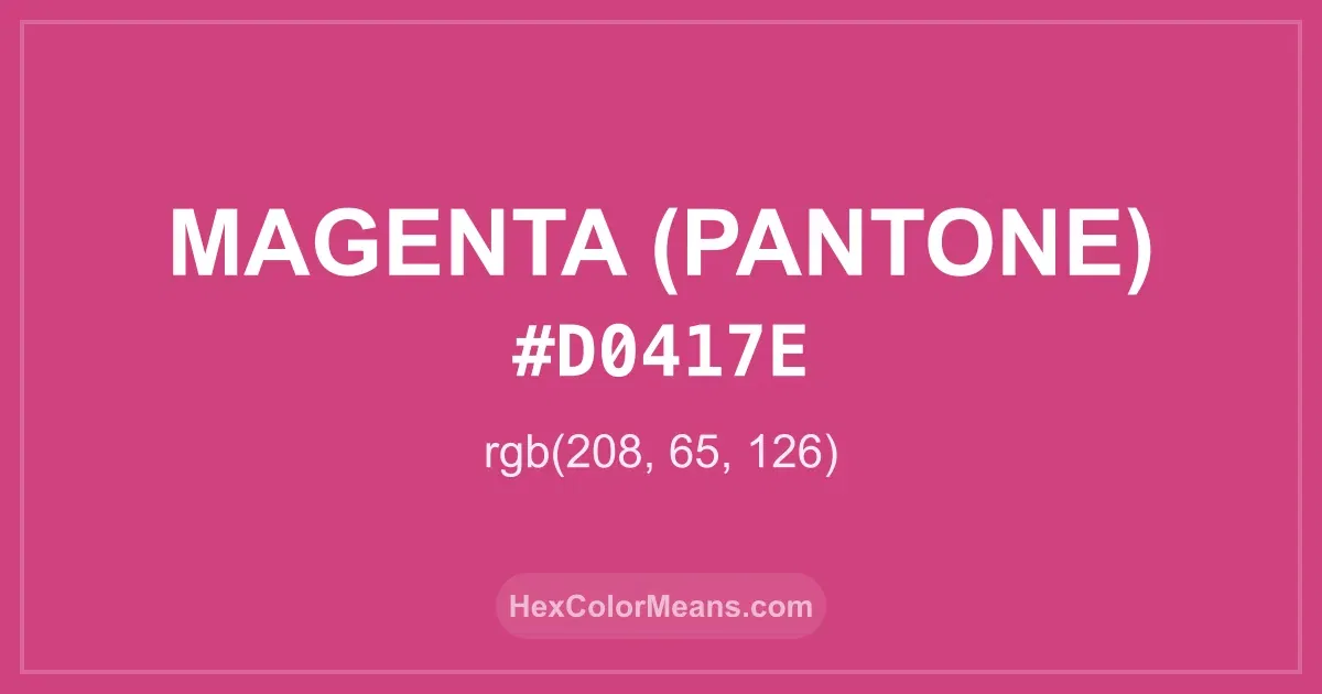 Clear image showing Magenta (Pantone) color swatch with hex value #D0417E and RGB value (208,65,126)