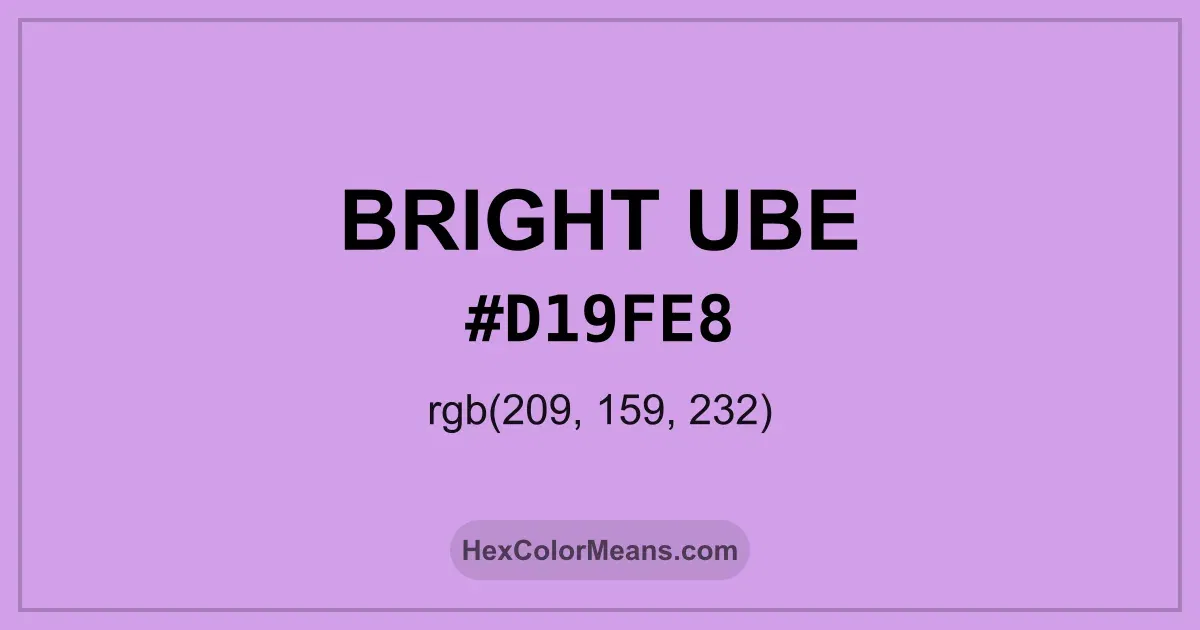 Clear image showing Bright Ube color swatch with hex value #D19FE8 and RGB value (209,159,232)