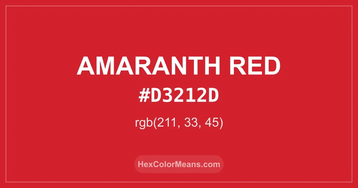 Clear image showing Amaranth Red color swatch with hex value #D3212D and RGB value (211,33,45)