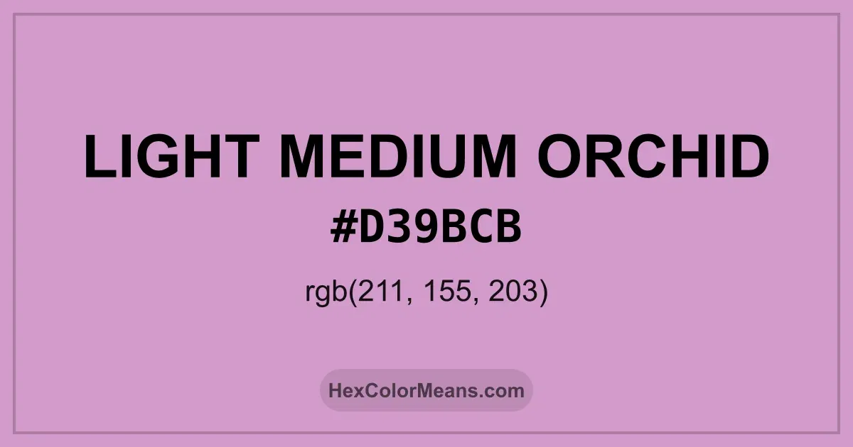 Clear image showing Light Medium Orchid color swatch with hex value #D39BCB and RGB value (211,155,203)