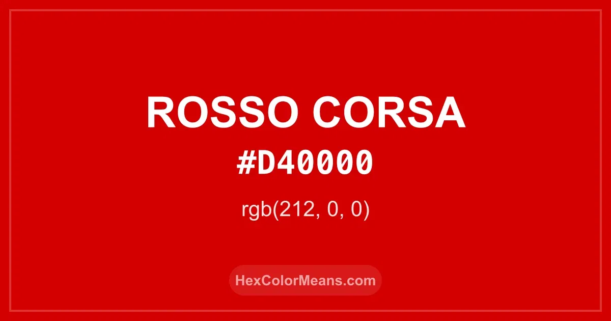 Clear image showing Rosso Corsa color swatch with hex value #D40000 and RGB value (212,0,0)