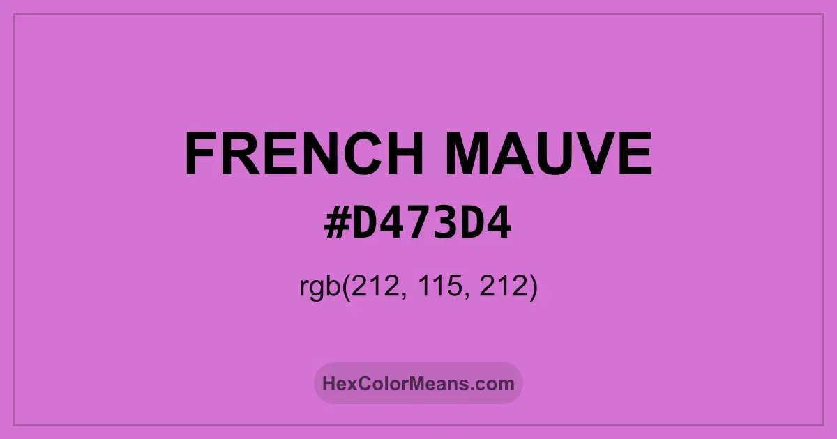 Clear image showing French Mauve color swatch with hex value #D473D4 and RGB value (212,115,212)