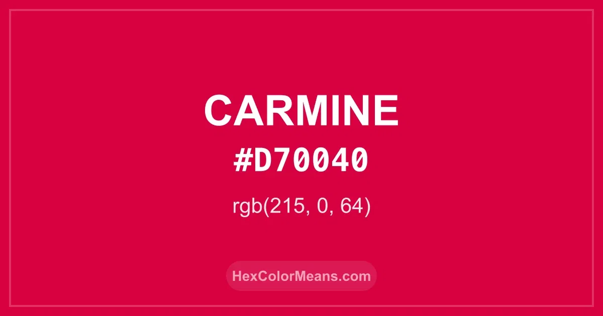 Clear image showing Carmine color swatch with hex value #D70040 and RGB value (215,0,64)