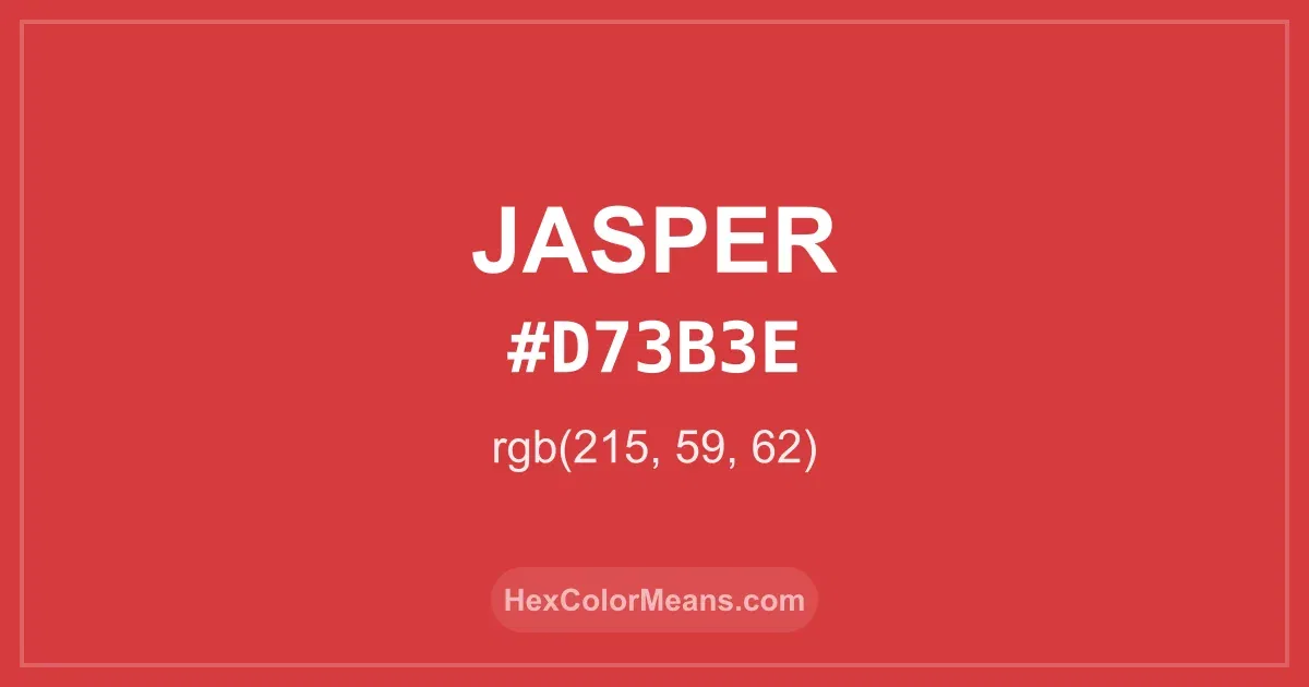 Clear image showing Jasper color swatch with hex value #D73B3E and RGB value (215,59,62)