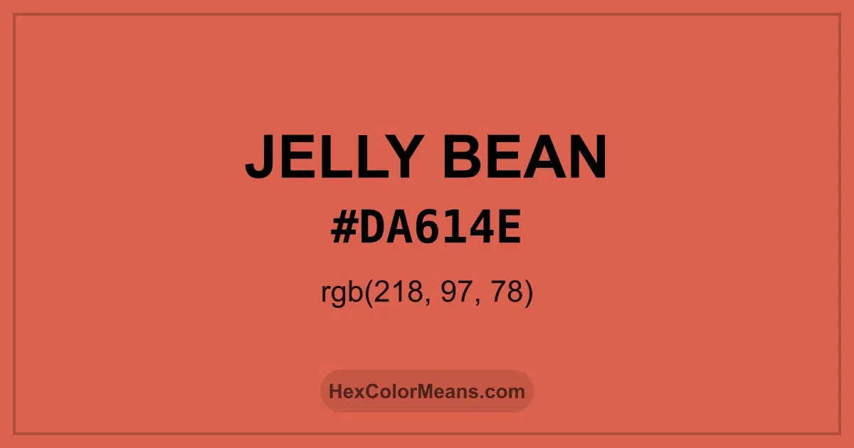 Clear image showing Jelly Bean color swatch with hex value #DA614E and RGB value (218,97,78)