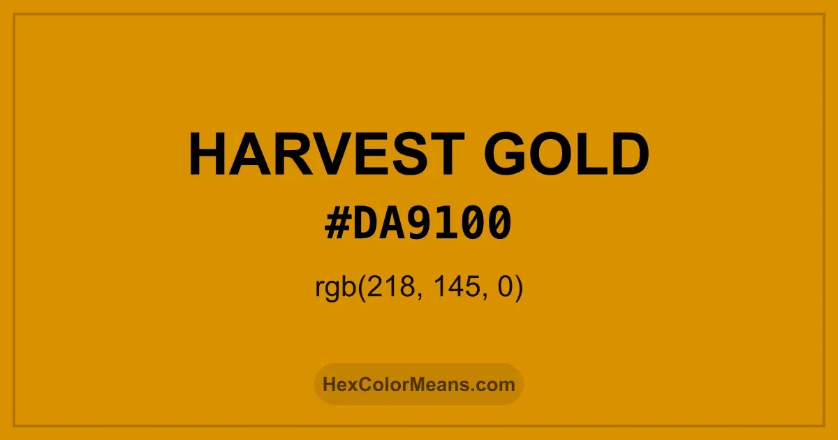Clear image showing Harvest Gold color swatch with hex value #DA9100 and RGB value (218,145,0)