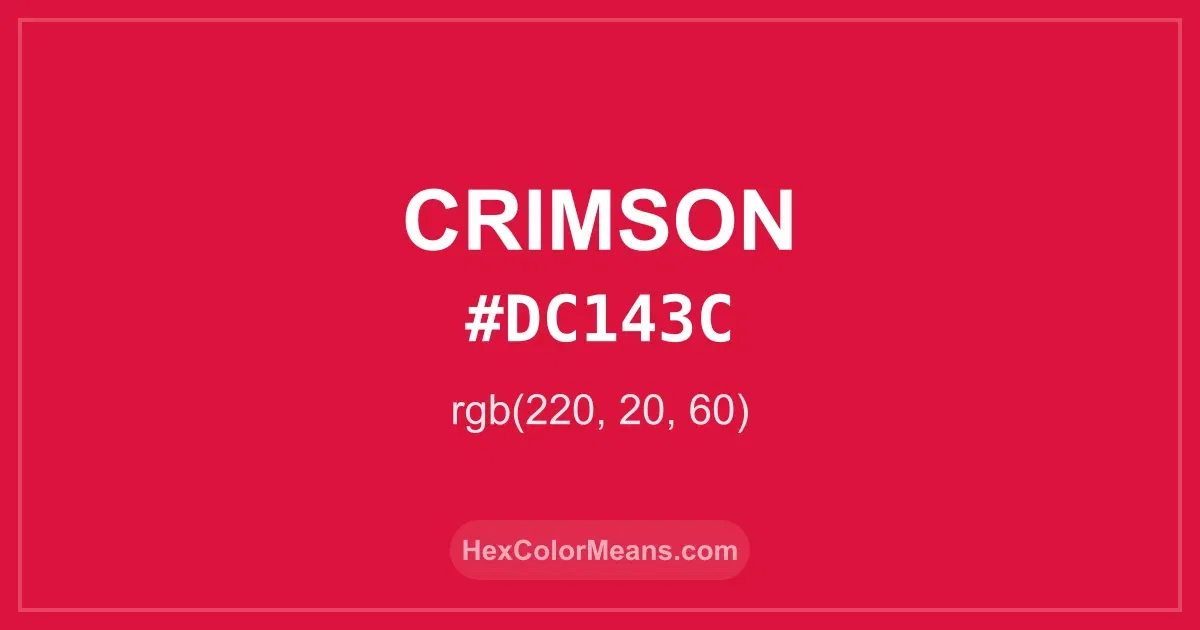 Clear image showing Crimson color swatch with hex value #DC143C and RGB value (220,20,60)