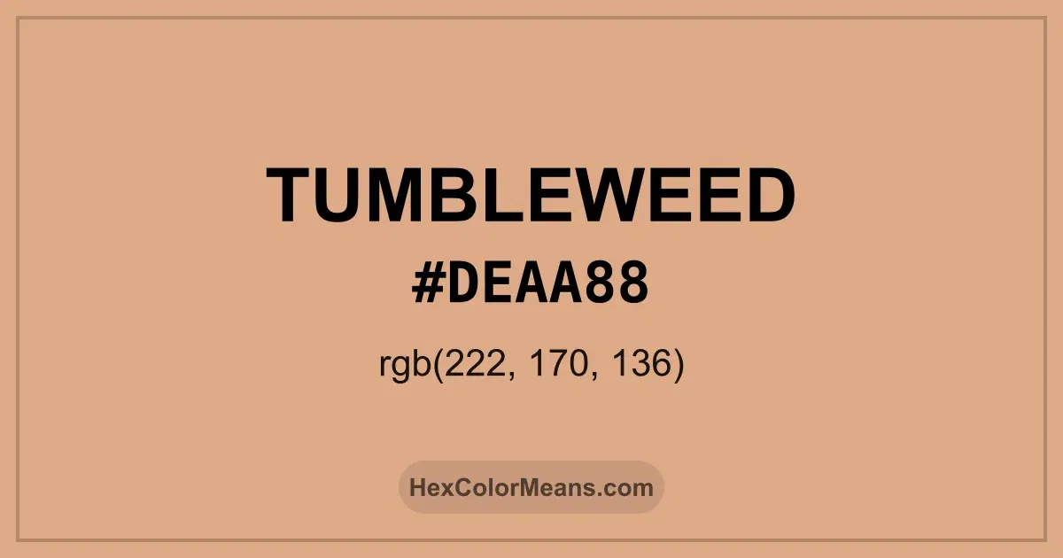 Clear image showing Tumbleweed color swatch with hex value #DEAA88 and RGB value (222,170,136)