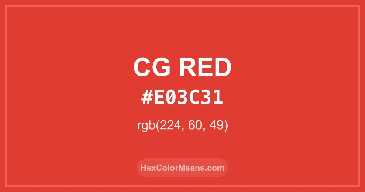 Clear image showing CG Red color swatch with hex value #E03C31 and RGB value (224,60,49)
