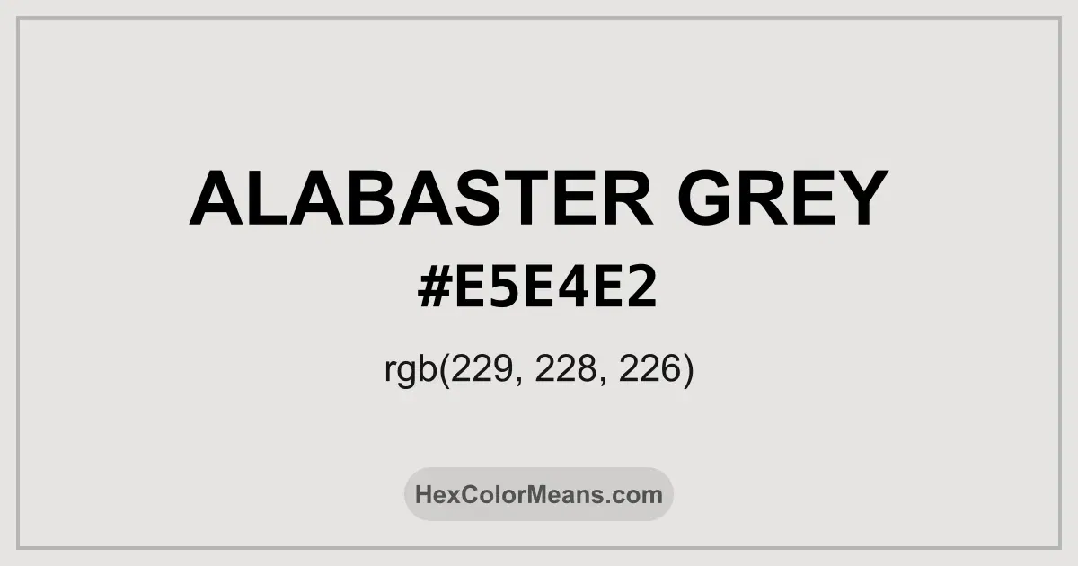 Clear image showing Alabaster Grey color swatch with hex value #E5E4E2 and RGB value (229,228,226)