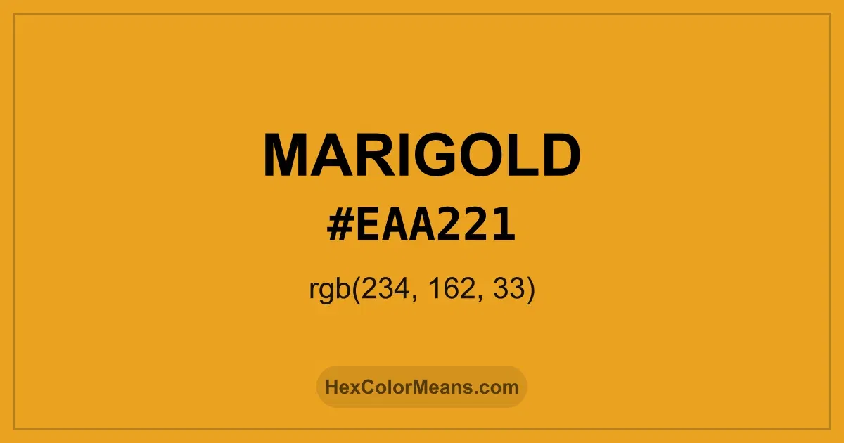 Clear image showing Marigold color swatch with hex value #EAA221 and RGB value (234,162,33)
