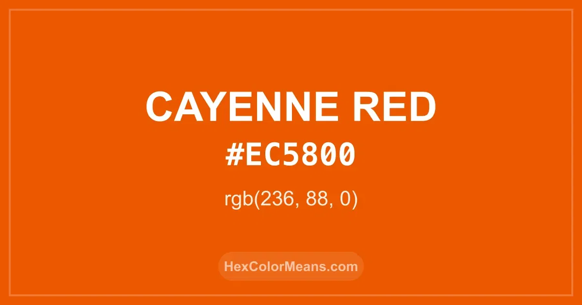 Clear image showing Cayenne Red color swatch with hex value #EC5800 and RGB value (236,88,0)
