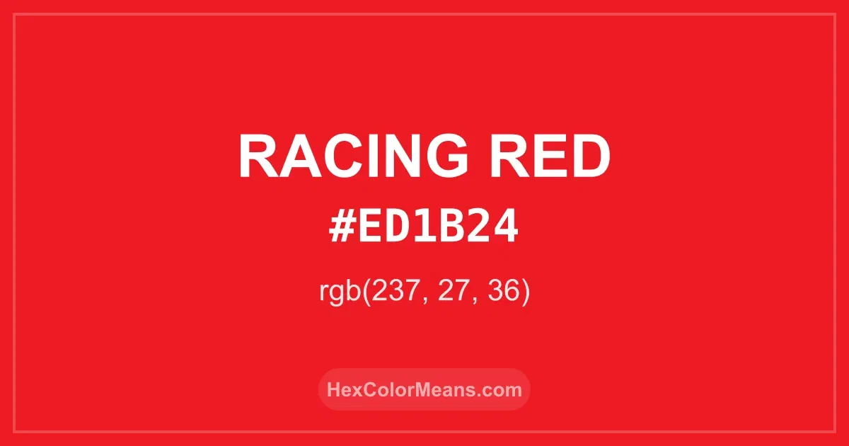 Clear image showing Racing Red color swatch with hex value #ED1B24 and RGB value (237,27,36)