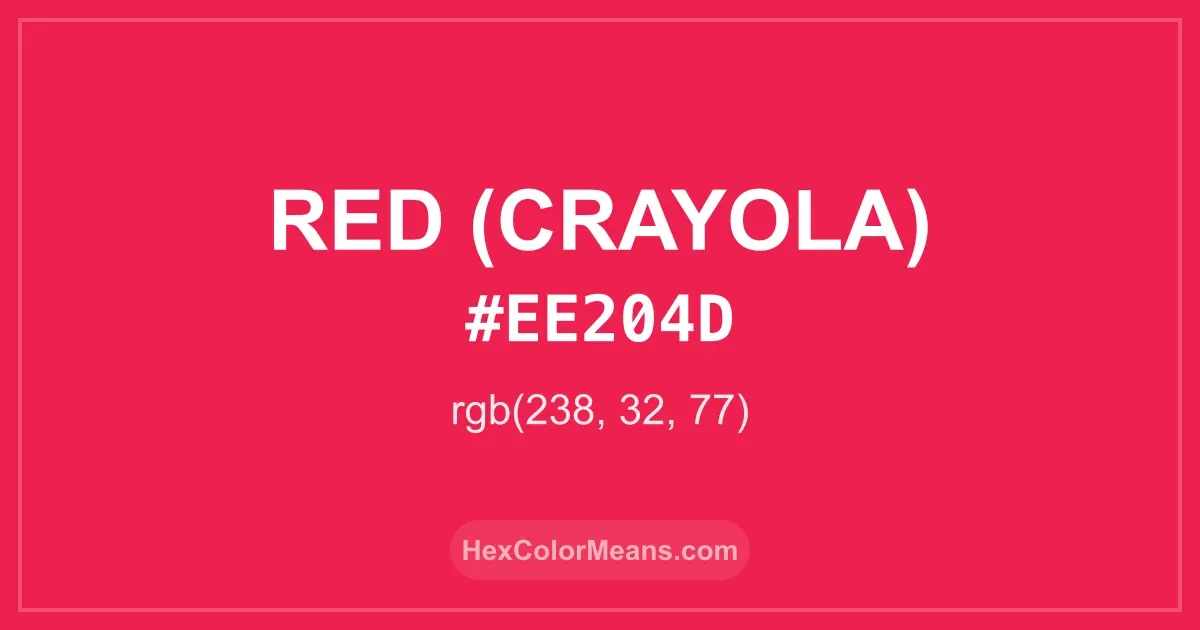 Clear image showing Red (Crayola) color swatch with hex value #EE204D and RGB value (238,32,77)
