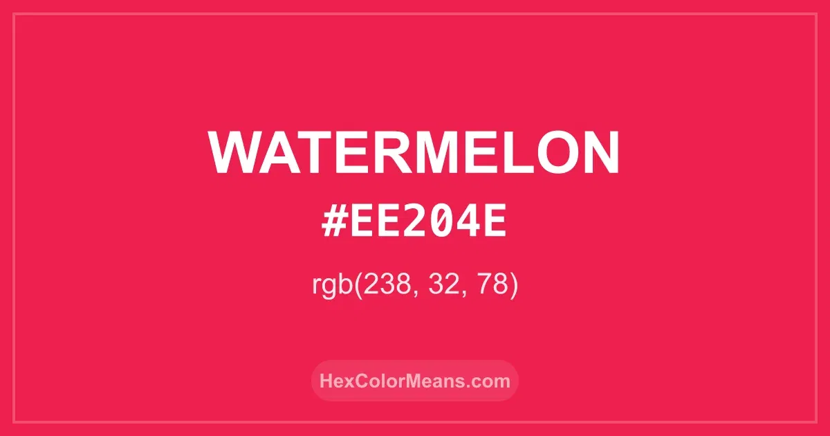 Clear image showing Watermelon color swatch with hex value #EE204E and RGB value (238,32,78)
