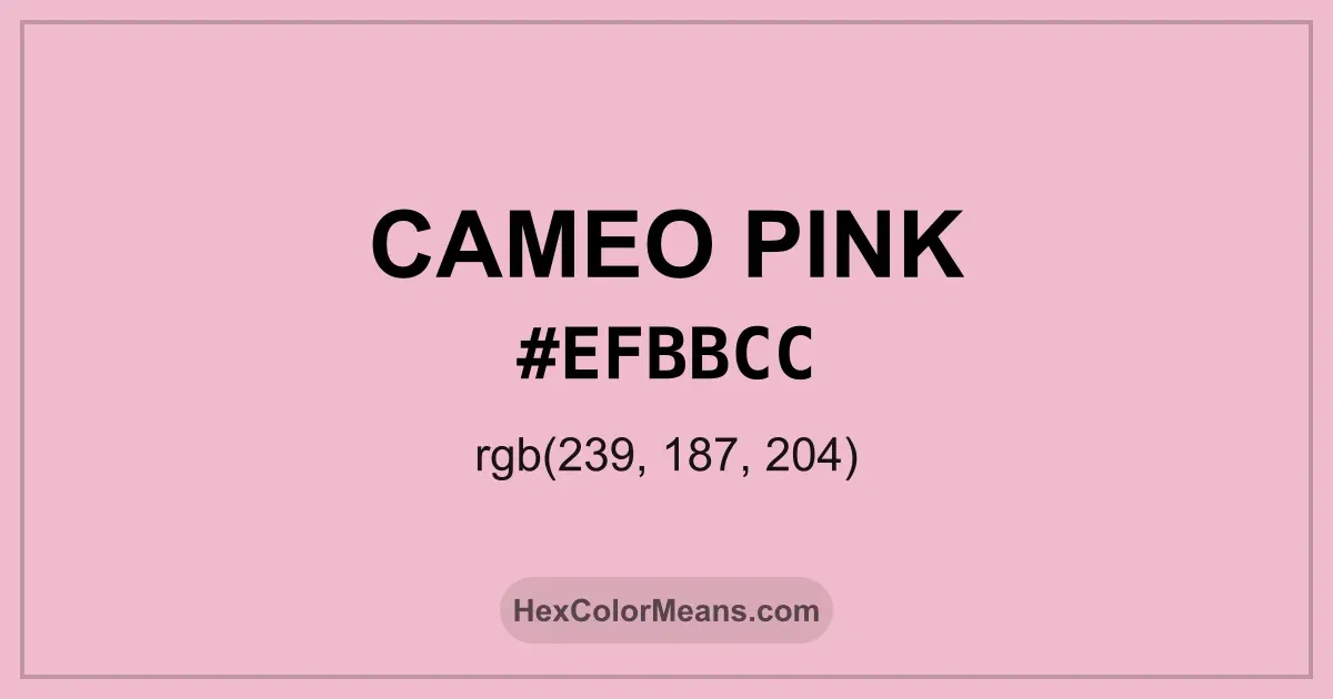 Clear image showing Cameo Pink color swatch with hex value #EFBBCC and RGB value (239,187,204)