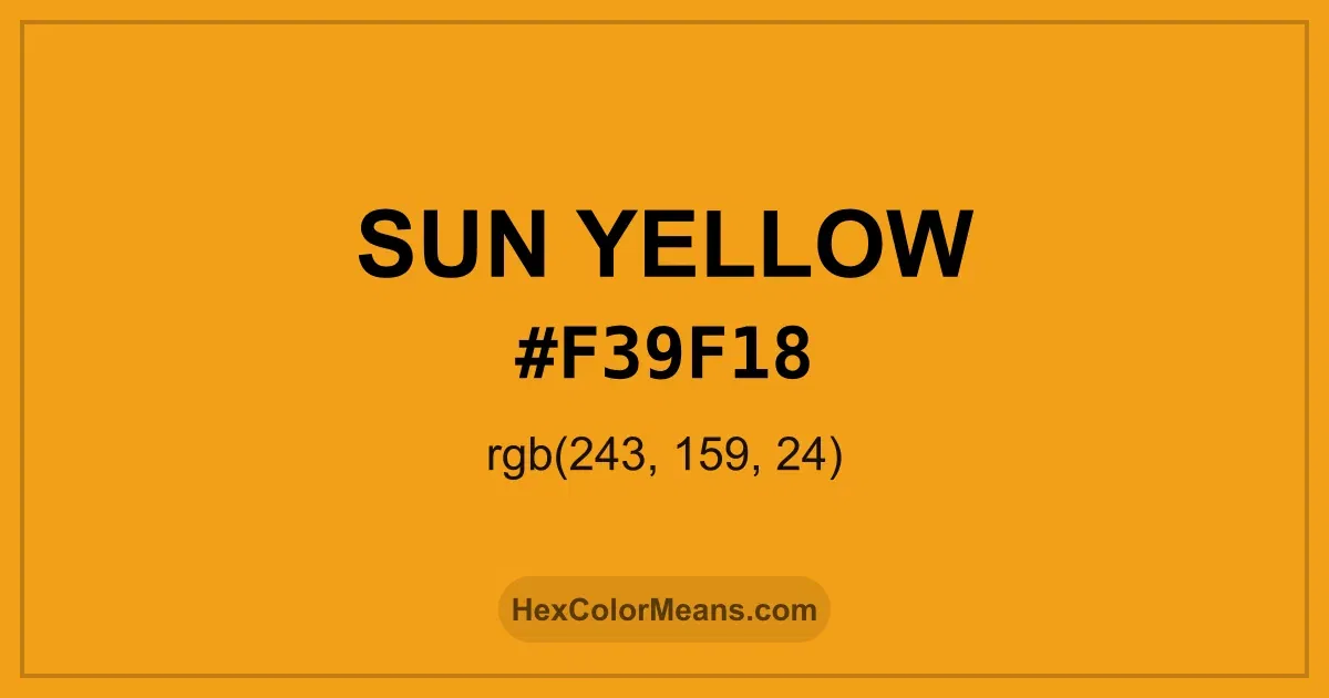Clear image showing Sun Yellow color swatch with hex value #F39F18 and RGB value (243,159,24)