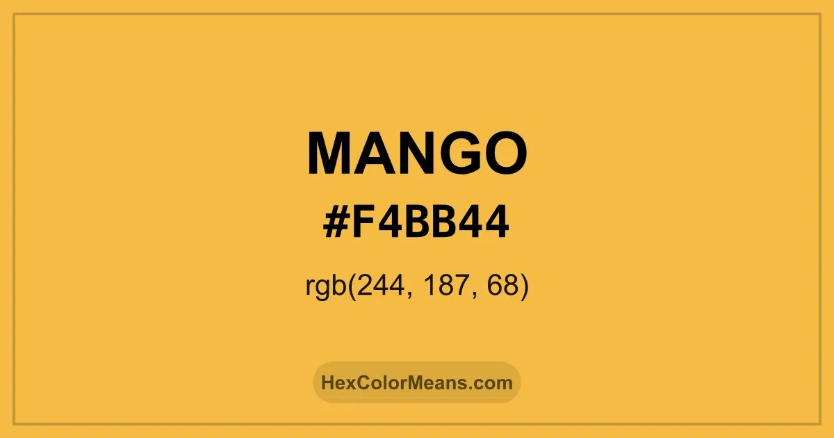 Clear image showing Mango color swatch with hex value #F4BB44 and RGB value (244,187,68)