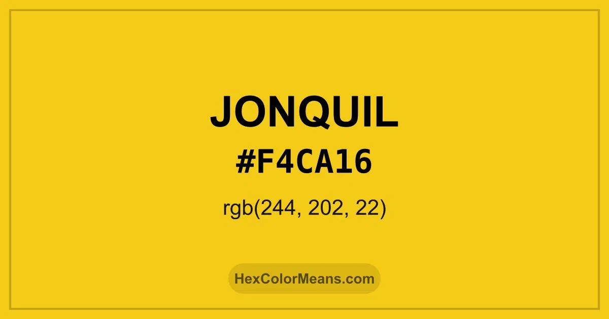 Clear image showing Jonquil color swatch with hex value #F4CA16 and RGB value (244,202,22)