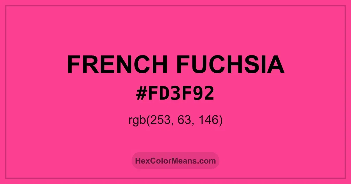Clear image showing French Fuchsia color swatch with hex value #FD3F92 and RGB value (253,63,146)