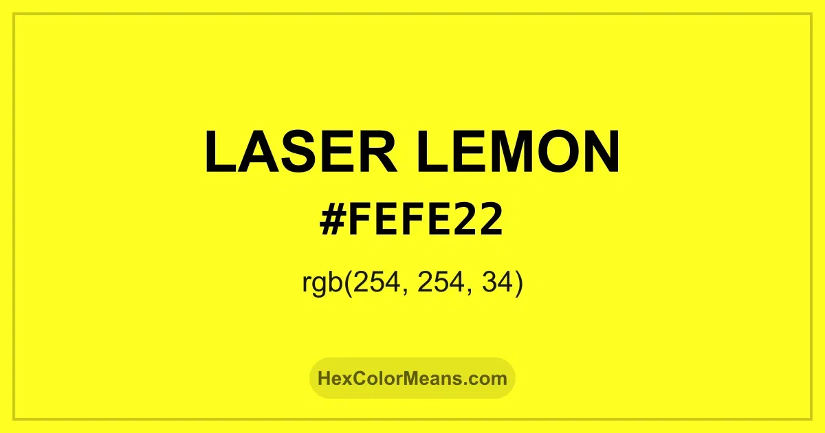 Clear image showing Laser Lemon color swatch with hex value #FEFE22 and RGB value (254,254,34)
