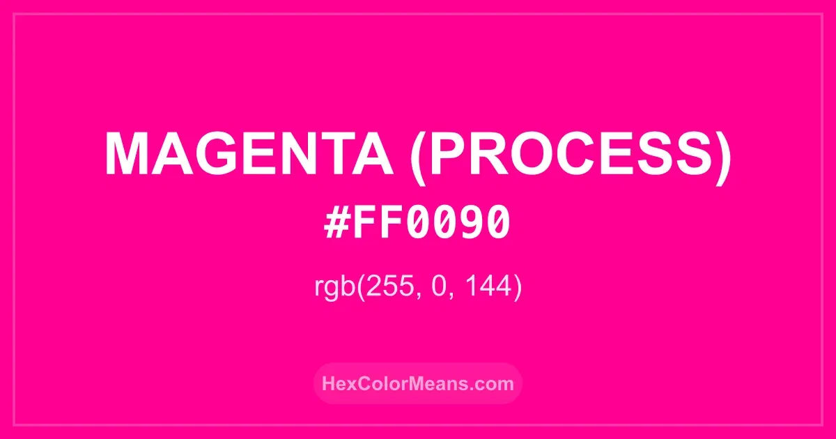Clear image showing Magenta (Process) color swatch with hex value #FF0090 and RGB value (255,0,144)