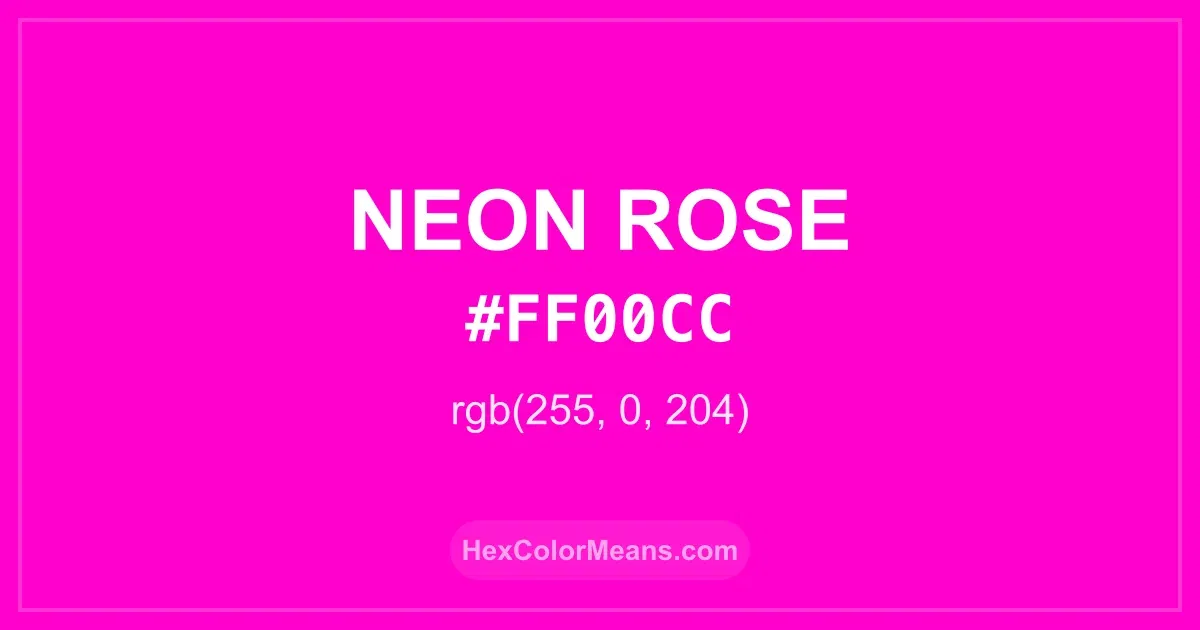 Clear image showing Neon Rose color swatch with hex value #FF00CC and RGB value (255,0,204)