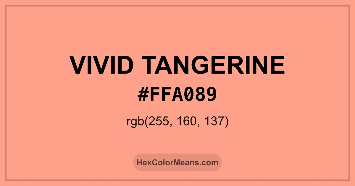 Clear image showing Vivid Tangerine color swatch with hex value #FFA089 and RGB value (255,160,137)