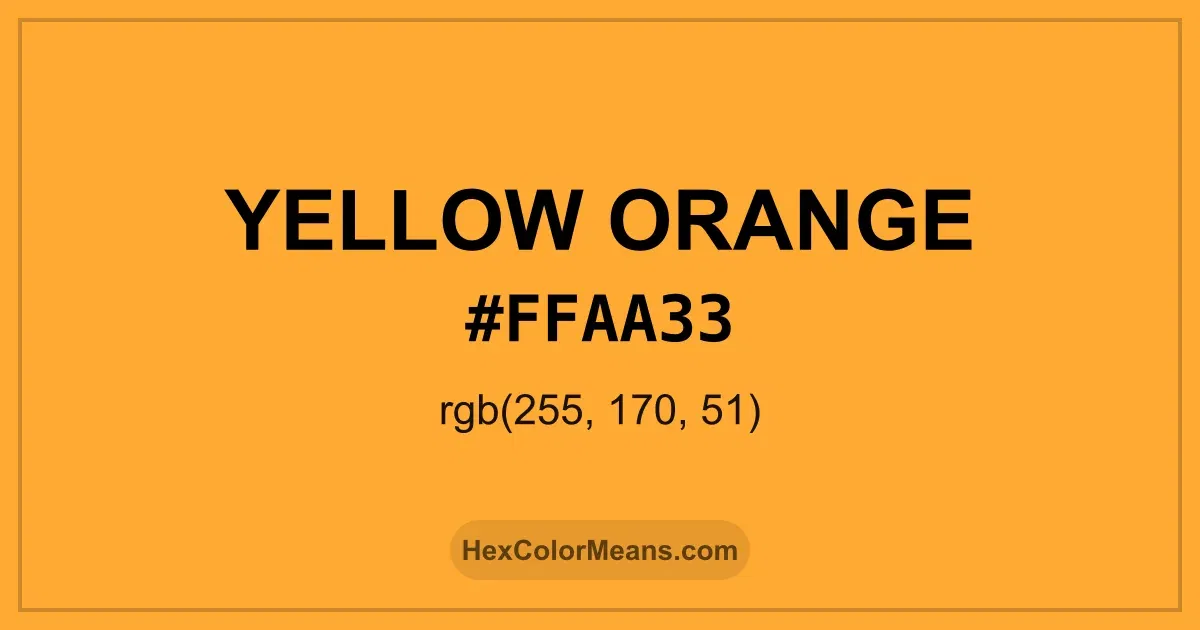 Clear image showing Yellow Orange color swatch with hex value #FFAA33 and RGB value (255,170,51)