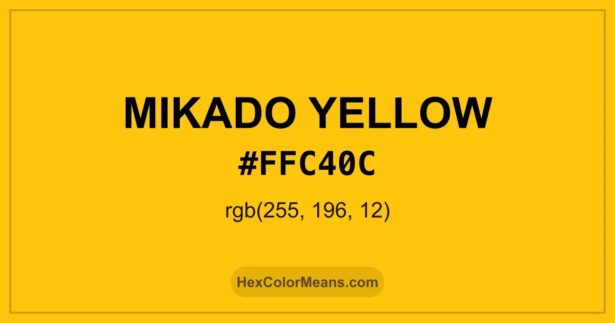 Clear image showing Mikado Yellow color swatch with hex value #FFC40C and RGB value (255,196,12)